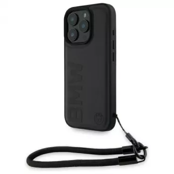 BMW Signature Leather Wordmark Cord -kova kotelo Apple iPhone 16 Pro 6,3 inch - musta