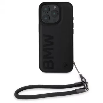 BMW Signature Leather Wordmark Cord -kova kotelo Apple iPhone 16 Pro 6,3 inch - musta