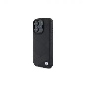 BMW Sign Leather Crossing Lines Pattern -kova kotelo Apple iPhone 16 Pro 6,3