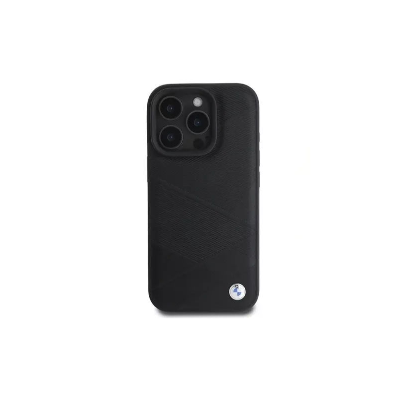 BMW Sign Leather Crossing Lines Pattern -kova kotelo Apple iPhone 16 Pro 6,3