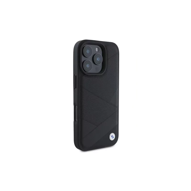 BMW Sign Leather Crossing Lines Pattern -kova kotelo Apple iPhone 16 Pro 6,3