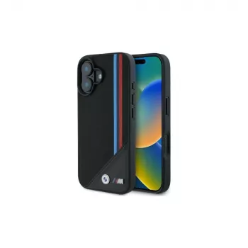 BMW M Meshed Tricolor Stripes MagSafe -kova kotelo iPhone 16 6,1 inch musta