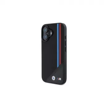 BMW M Meshed Tricolor Stripes MagSafe -kova kotelo iPhone 16 6,1 inch musta