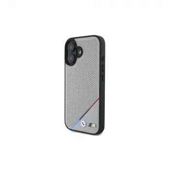 BMW M Perforated Tricolor Line MagSafe -kova kotelo Apple iPhone 16 6,1 inch - harmaa