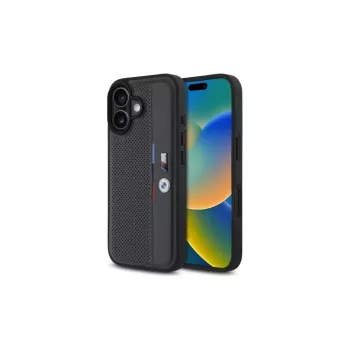 BMW BMHCP16S23PUPVA iPhone 16 6,1 antrasiitti kova kotelo M Perforated Tricolor Detail Line