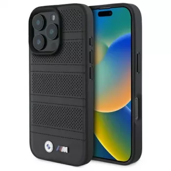 BMW M Perforated And Stitched Line MagSafe -kova kotelo iPhone 16 Pro Max 6,9 musta