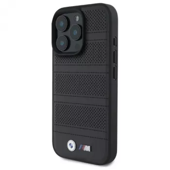 BMW M Perforated And Stitched Line MagSafe -kova kotelo iPhone 16 Pro Max 6,9 musta