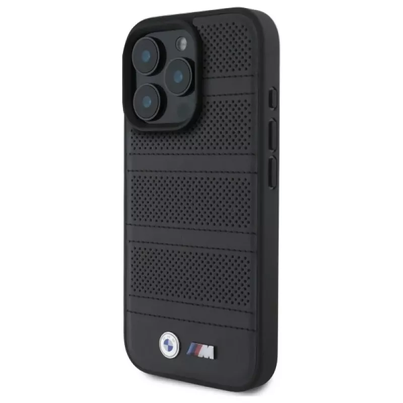 BMW M Perforated And Stitched Line MagSafe -kova kotelo iPhone 16 Pro Max 6,9 musta