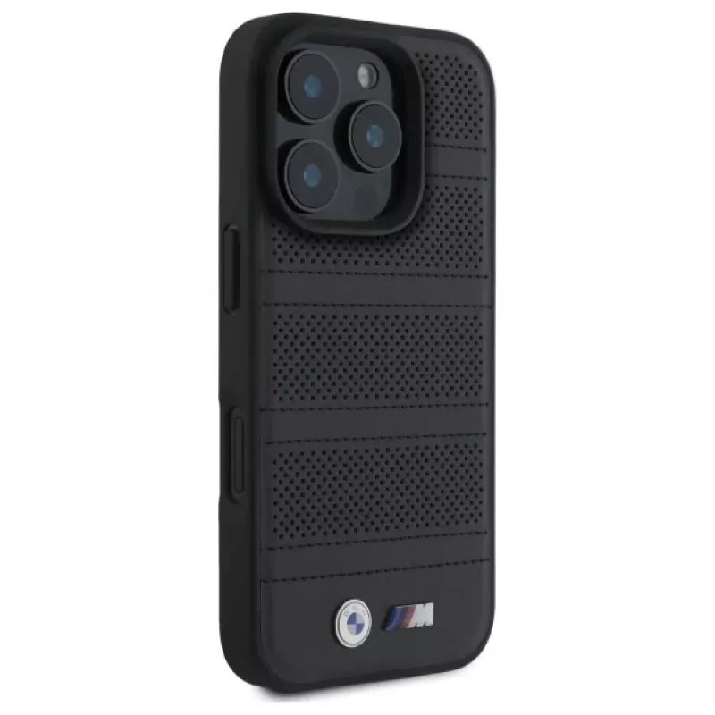 BMW M Perforated And Stitched Line MagSafe -kova kotelo iPhone 16 Pro Max 6,9 musta