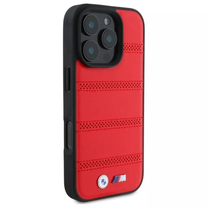 BMW M Collection M Perforated And Stitched Line -kova kotelo iPhone 16 Pro Max 6,9 inch punainen MagSafe