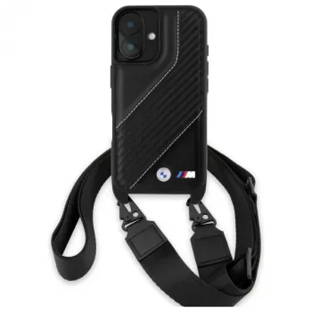 BMW M Edition Carbon Stripe & Strap -kova kotelo iPhone 16 6,1 inch - musta