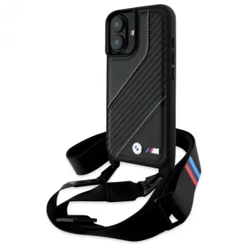BMW BMHCP16M23PSCCK iPhone 16 Plus 6,7 musta kova kotelo M Edition Carbon Stripe & Strap