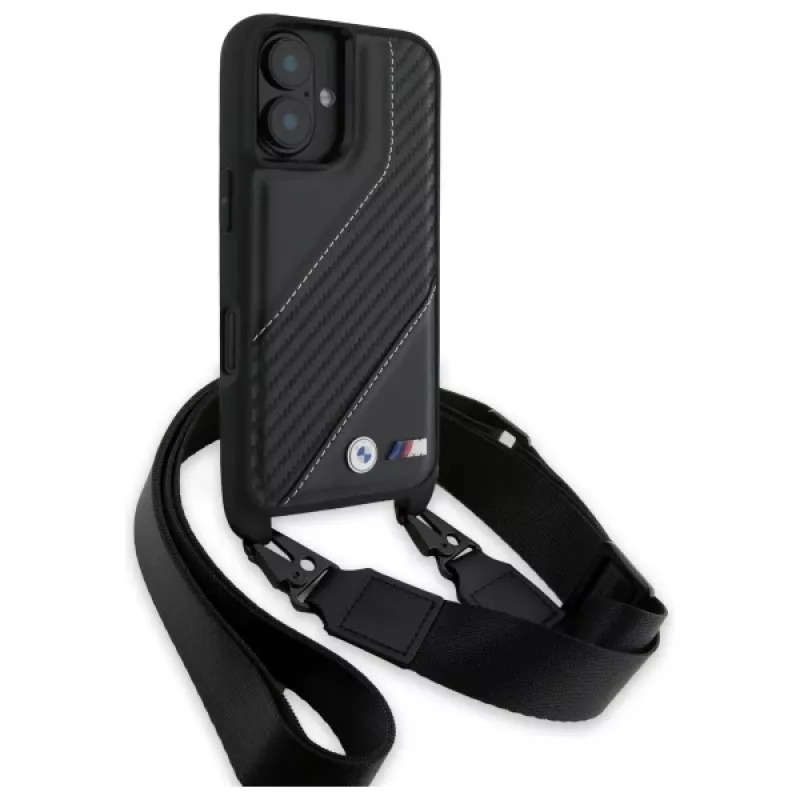 BMW BMHCP16M23PSCCK iPhone 16 Plus 6,7 musta kova kotelo M Edition Carbon Stripe & Strap