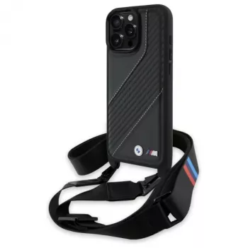 BMW M Edition Carbon Stripe & Strap -kova kotelo Apple iPhone 16 Pro Max 6,9 inch musta
