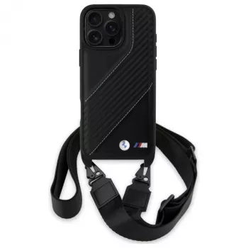 BMW M Edition Carbon Stripe & Strap -kova kotelo Apple iPhone 16 Pro Max 6,9 inch musta