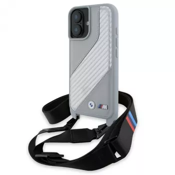 BMW BMHCP16S23PSCCG iPhone 16 6,1 inch harmaa kova kotelo M Edition Carbon Stripe & Strap