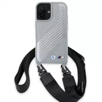 BMW BMHCP16S23PSCCG iPhone 16 6,1 inch harmaa kova kotelo M Edition Carbon Stripe & Strap