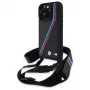 BMW M Edition Carbon Tricolor Lines & Strap -kova kotelo iPhone 16 Pro 6,3 musta