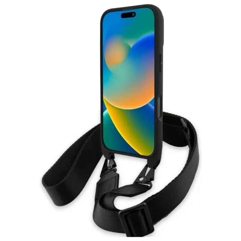BMW BMHCP16X23PSVTK iPhone 16 Pro Max 6,9 inch musta kova kotelo M Edition Carbon Tricolor Lines & Strap