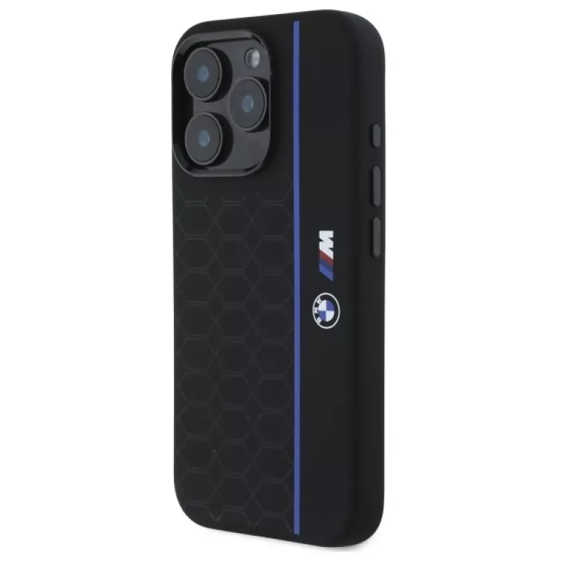 BMW BMHMP16L23SHEB iPhone 16 Pro Hard Case silikoni Hexagon Blue Line MagSafe musta