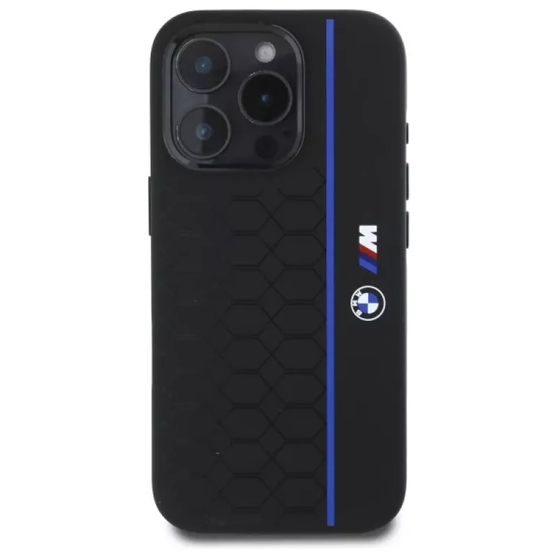 BMW BMHMP16L23SHEB iPhone 16 Pro Hard Case silikoni Hexagon Blue Line MagSafe musta