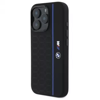 BMW BMHMP16X23SHEB kova kotelo silikoni Hexagon Blue Line MagSafe iPhone 16 Pro Max 6,9 musta