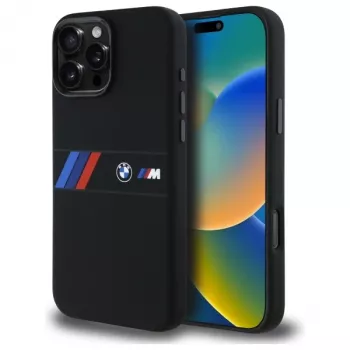 BMW M Collection silikoninen kova kotelo keskiraidalla MagSafe Apple iPhone 16 Pro Max 6,9 inch musta