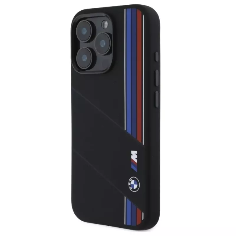 BMW M Collection kova kotelo silikoni Cut Tricolor Lines MagSafe Apple iPhone 16 Pro Max 6,9
