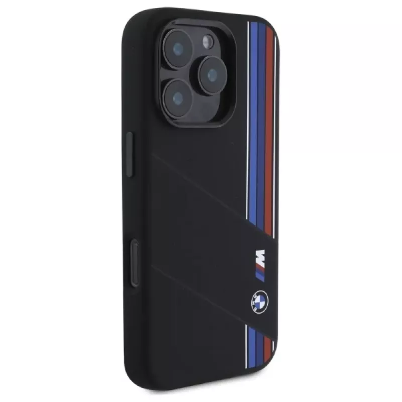 BMW M Collection kova kotelo silikoni Cut Tricolor Lines MagSafe Apple iPhone 16 Pro Max 6,9
