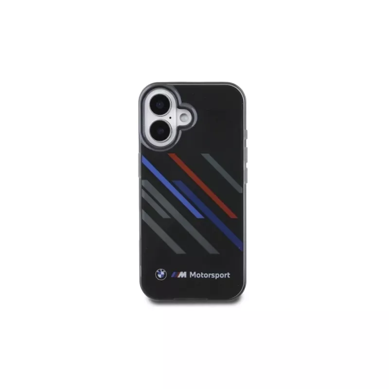 BMW BMHCP16M23HTRAK kova kotelo iPhone 16 Plus 6,7 inch musta Motorsport IML Random Stripes