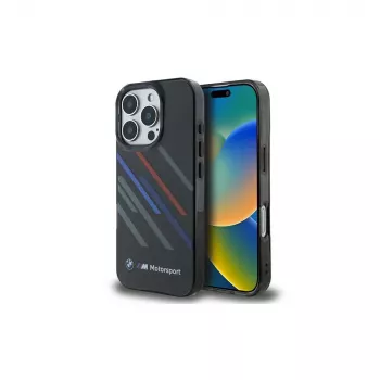 BMW Motorsport IML Random Stripes kova kotelo Apple iPhone 16 Pro 6,3 inch - musta