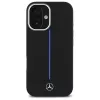 Mercedes-Benz MEHMP16S23SUMBK iPhone 16 6,1 inch musta silikoninen kova kotelo sinisellä raidalla MagSafe