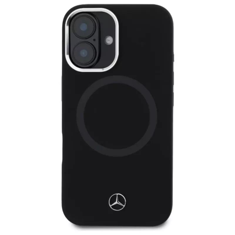 Mercedes-Benz MEHMP16S23SUTTK iPhone 16 6,1 inch musta silikonikotelo tonal-logolla ja MagSafe