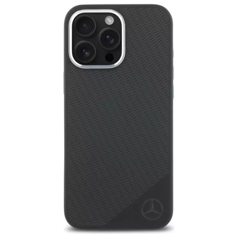 Mercedes-Benz iPhone 16 Pro 6,3 inch silikoninen kova kotelo tonal-logolla ja puukuviolla, MagSafe - musta