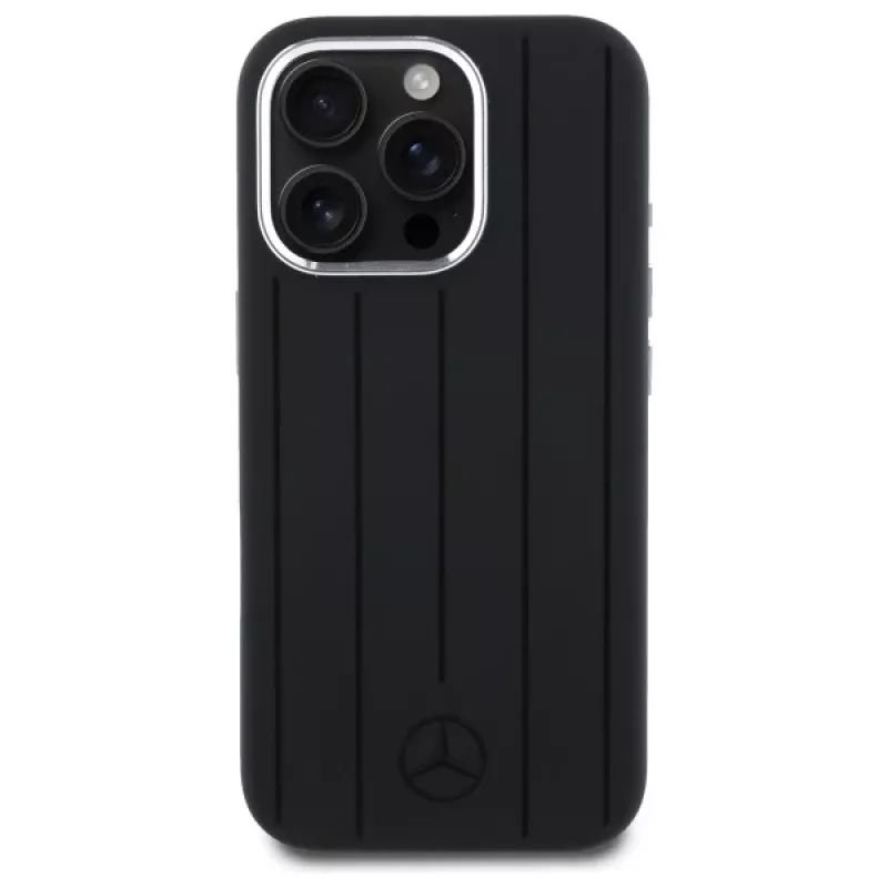 Mercedes-Benz iPhone 16 Pro Max 6,9 inch silikoninen kova kotelo pystysuorilla tonal-raidoilla ja MagSafe - musta