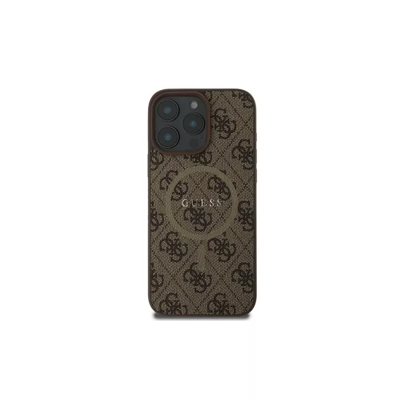 Guess 4G Ring Classic Logo MagSafe kotelo iPhone 16 Pro (ruskea)