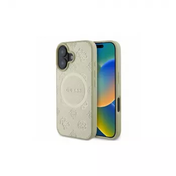 Guess Saffiano Peony Classic Logo MagSafe kotelo iPhone 16 (kulta)