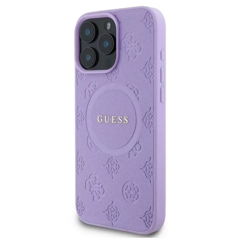 Guess GUHMP16XPSAPSMEU iPhone 16 Pro Max 6,9 inch violetti kova kotelo Saffiano Peony Classic Logo MagSafe