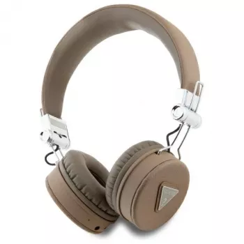 Guess Grained Classic Round Shape langattomat Bluetooth over-ear -kuulokkeet ENC:llä, ruskea