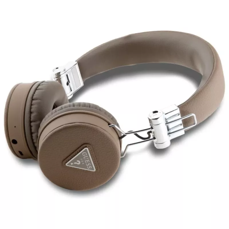 Guess Grained Classic Round Shape langattomat Bluetooth over-ear -kuulokkeet ENC:llä, ruskea