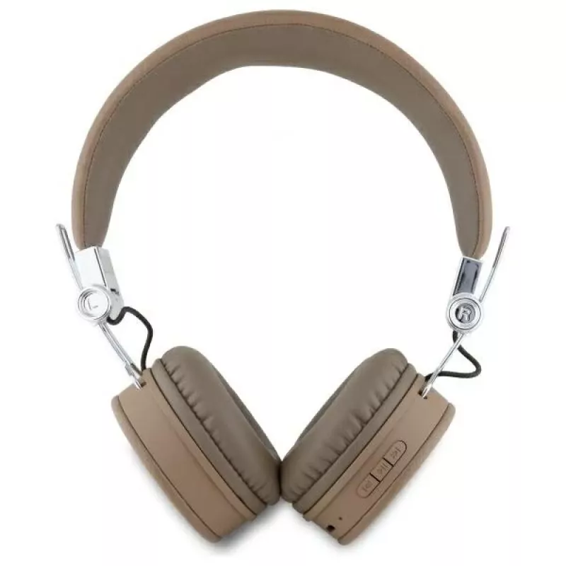 Guess Grained Classic Round Shape langattomat Bluetooth over-ear -kuulokkeet ENC:llä, ruskea