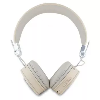 Guess Grained Classic Round Shape langattomat Bluetooth over-ear -kuulokkeet ENC:llä, beige
