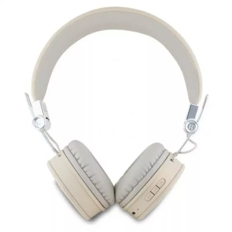 Guess Grained Classic Round Shape langattomat Bluetooth over-ear -kuulokkeet ENC:llä, beige