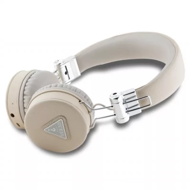 Guess Grained Classic Round Shape langattomat Bluetooth over-ear -kuulokkeet ENC:llä, beige