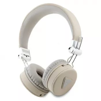 Guess Grained Classic Round Shape langattomat Bluetooth over-ear -kuulokkeet ENC:llä, beige