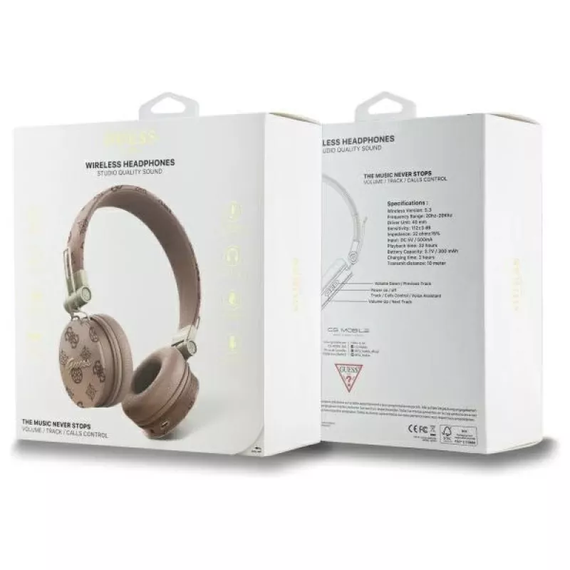 Guess Peony Script Round Shape langattomat over-ear -kuulokkeet ENC:llä, ruskea