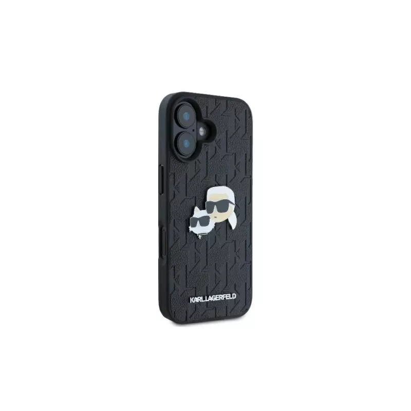 Karl Lagerfeld Monogram Karl & Choupette Head Pin -kotelo iPhone 16 -puhelimelle (musta)