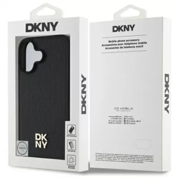 DKNY DKHMP16SPSHRPSK iPhone 16 6.1 kova kotelo musta toistuva kuvio Stack Logo MagSafe