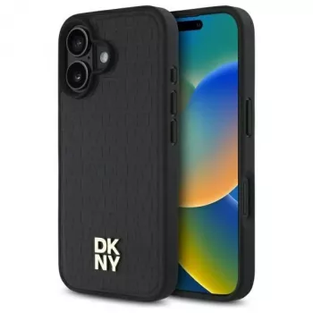 DKNY DKHMP16SPSHRPSK iPhone 16 6.1 kova kotelo musta toistuva kuvio Stack Logo MagSafe