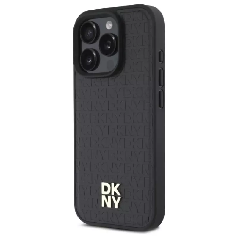 DKNY DKHMP16XPSHRPSK kova kotelo Apple iPhone 16 Pro Max 6,9 tuuman näytölle musta toistuva kuvio Stack Logo MagSafe